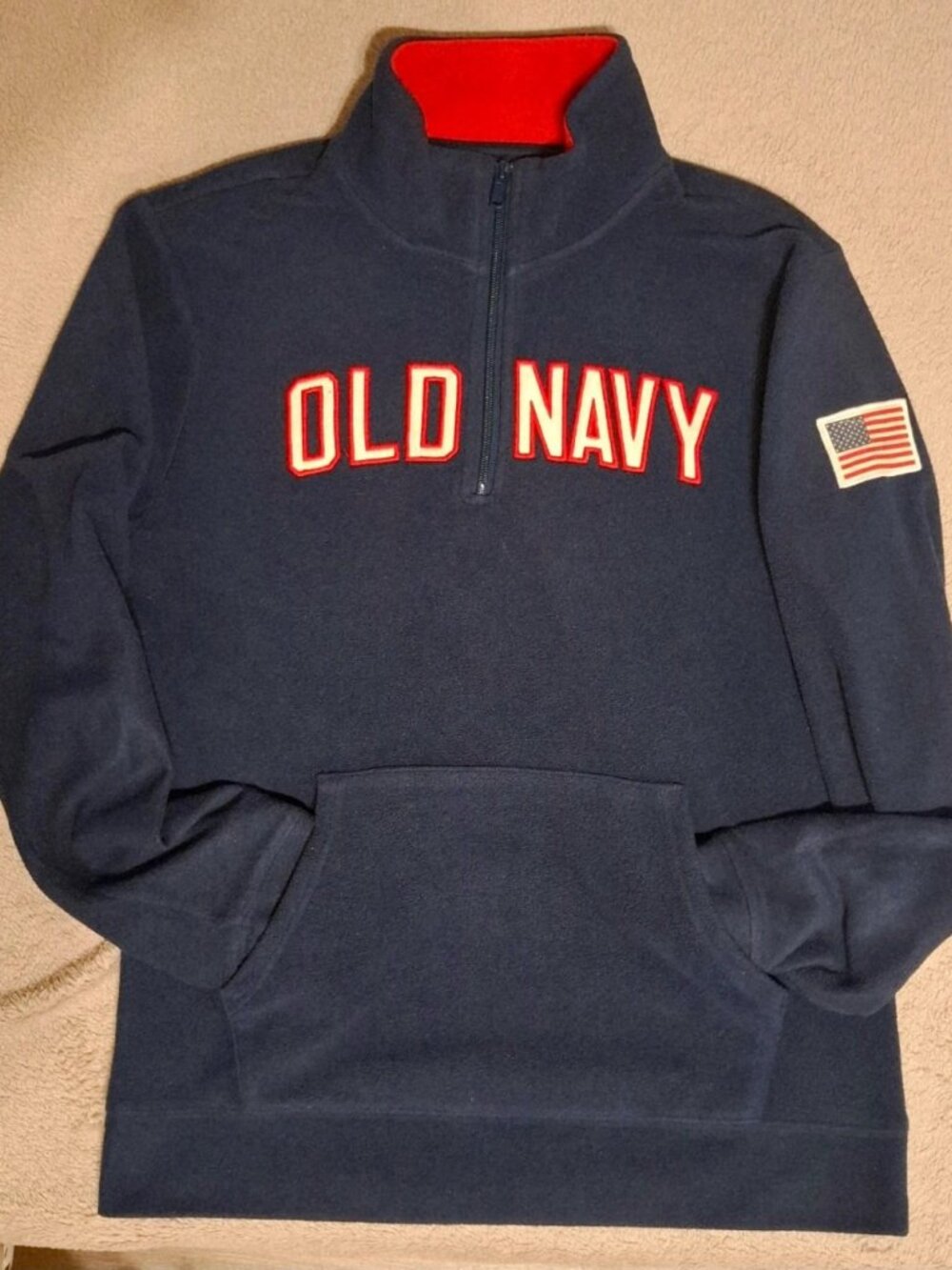 Men's Navy Blue Quarter Zip Fleece Pullover Sweatshirt Size S